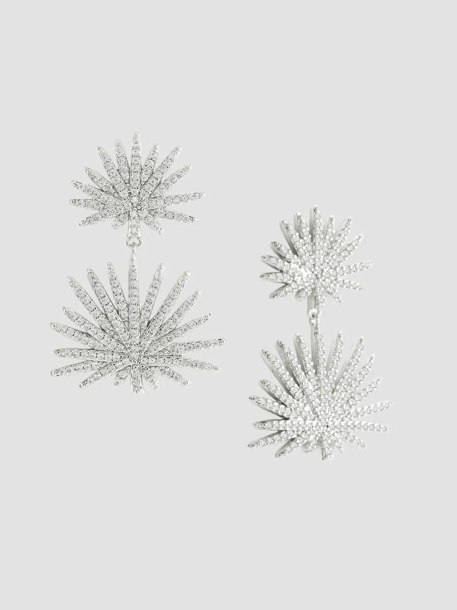 Anabel Aram Women's Palm Silver-Plated Crystal Pave Double Fan Palm Earrings | Thumbnail 3