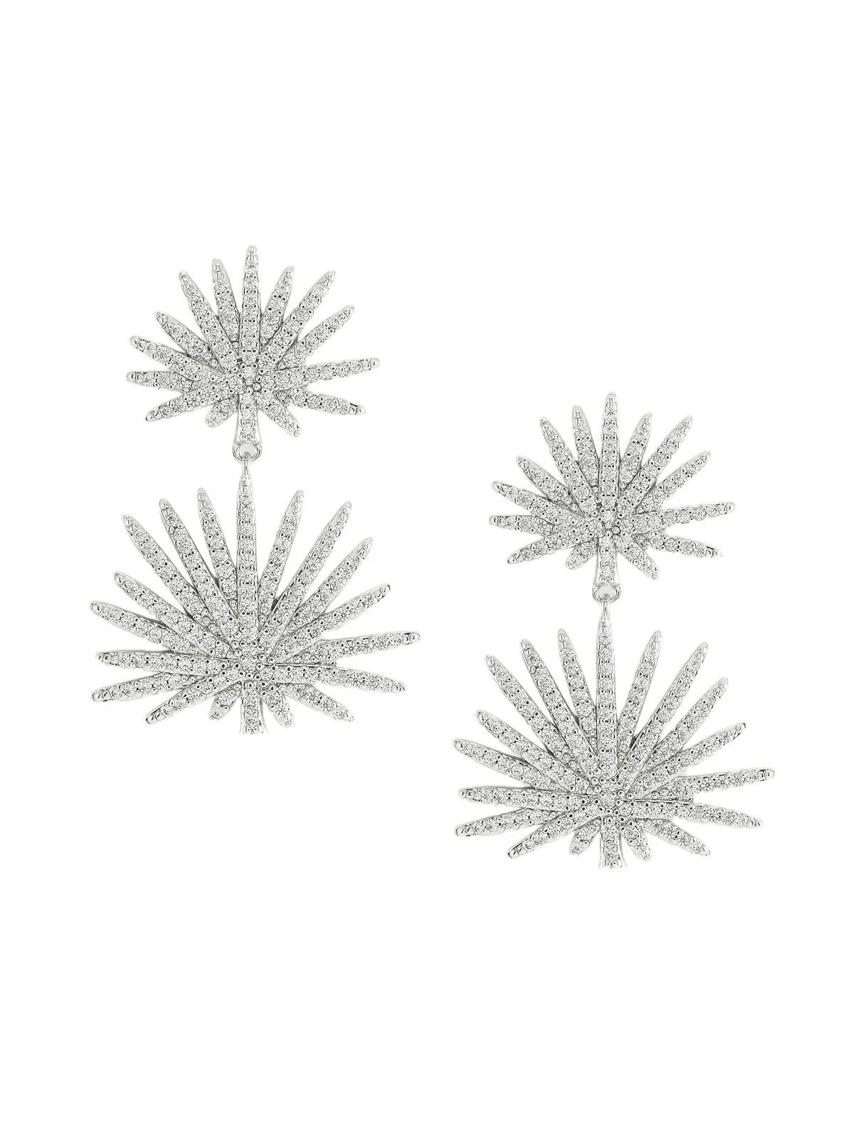 Women's Palm Silver-Plated Crystal Pave Double Fan Palm Earrings Women's Palm Silver-Plated Crystal Pave Double Fan Palm Earrings