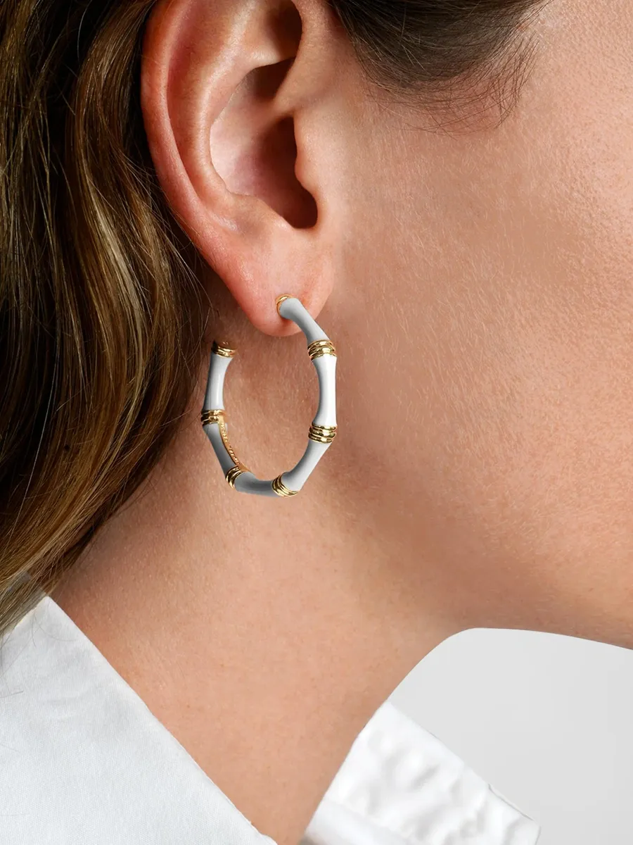 Anabel Aram Women's Bamboo 18K-Gold-Plated & Enamel Hoop Earrings | Thumbnail 2