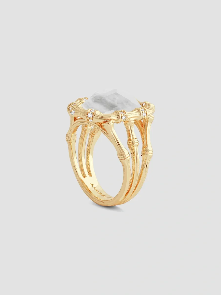 Anabel Aram Women's Bamboo 18K-Gold-Plated, Gemstone & Cubic Zirconia Ring | Thumbnail 4 Anabel Aram Women's Bamboo 18K-Gold-Plated, Gemstone & Cubic Zirconia Ring | Thumbnail 4