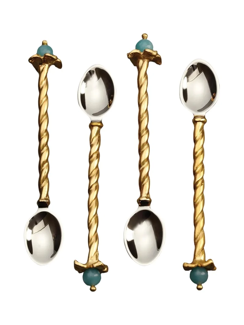 L'Objet Venise 4-Piece 24K Goldplated Stainless Steel & Amazonite Dessert Spoon Set