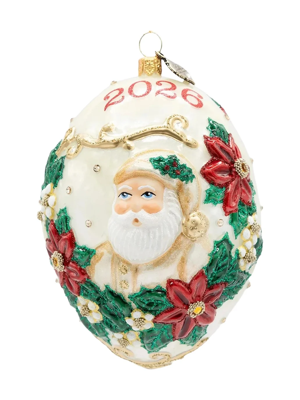 Jay Strongwater 2026 Poinsettia Dated Santa Ornament