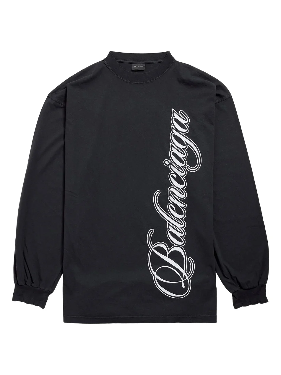 Balenciaga Men's Cursive Long Sleeve Large Fit T-Shirt