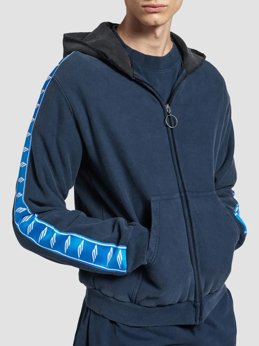 Balenciaga Men's Stripe Patched Hood Zip-Up Hoodie | Thumbnail 3