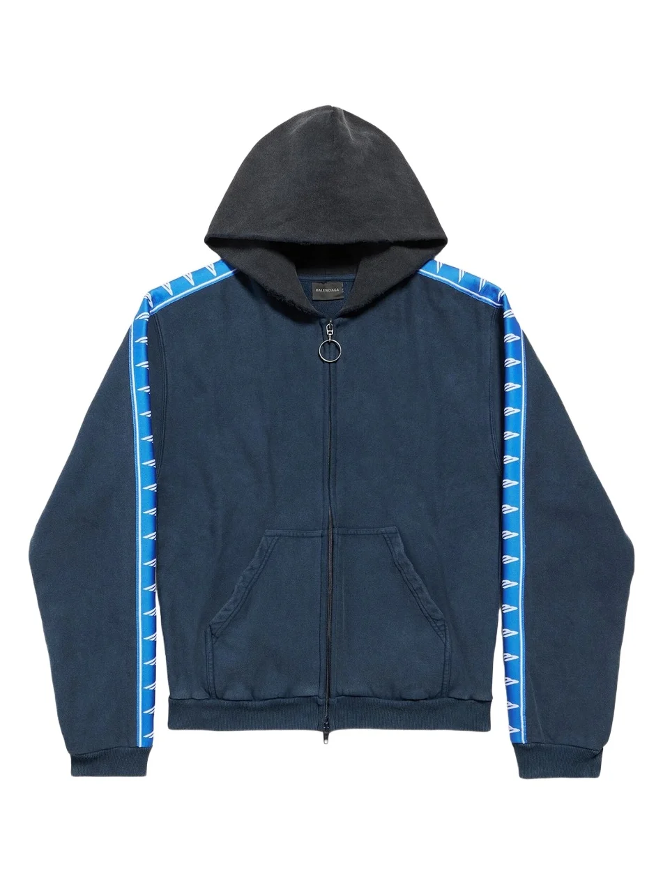 Balenciaga Men's Stripe Patched Hood Zip-Up Hoodie