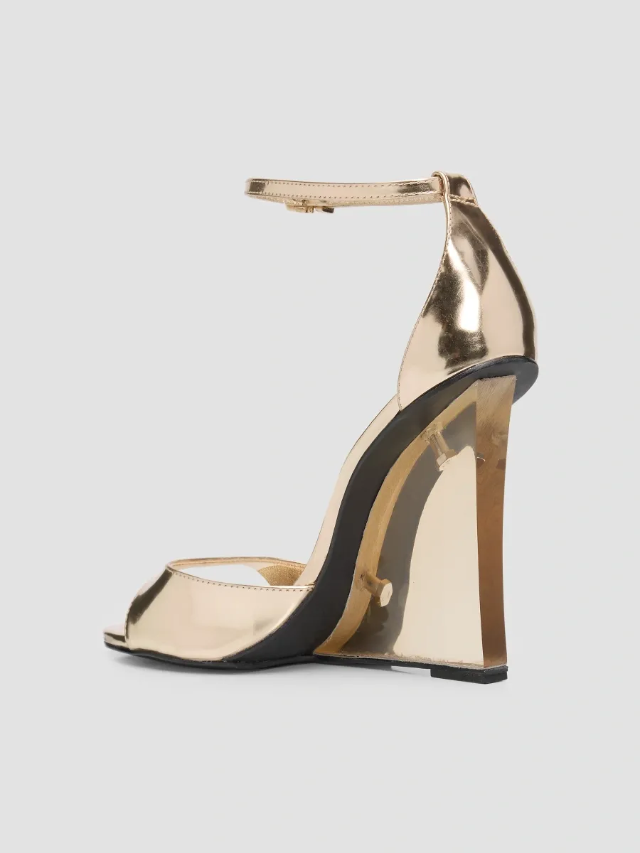 Schutz Women's Stella 100MM Mirror-Finished Leather Wedge Sandals | Thumbnail 4 Schutz Women's Stella 100MM Mirror-Finished Leather Wedge Sandals | Thumbnail 4
