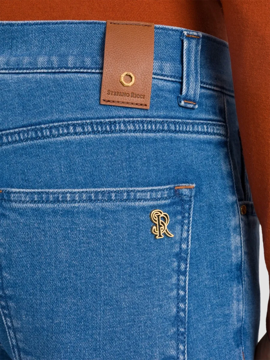 Stefano Ricci Men's Cotton Blend Tapered Jeans | Thumbnail 4