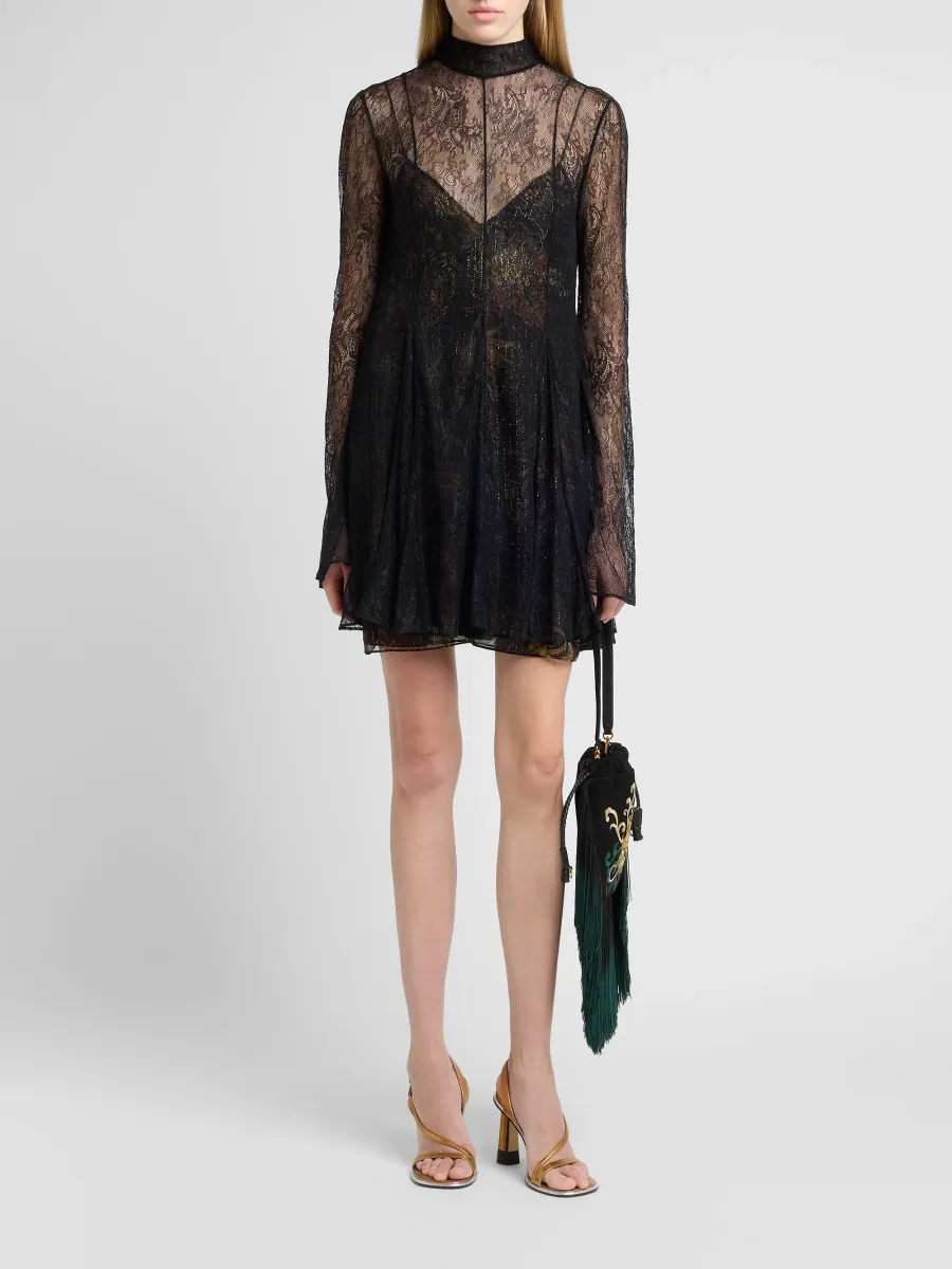Etro Women's Lace & Metallic Silk Combo Mini Dress | Thumbnail 2 Etro Women's Lace & Metallic Silk Combo Mini Dress | Thumbnail 2