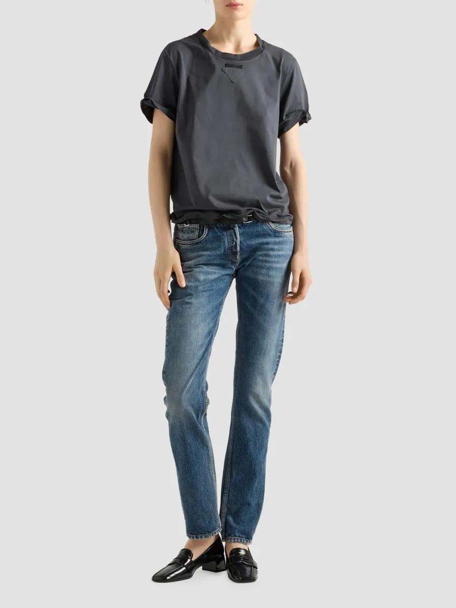 Prada Women's Shapeable Garment-Dyed Jersey T-Shirt | Thumbnail 2