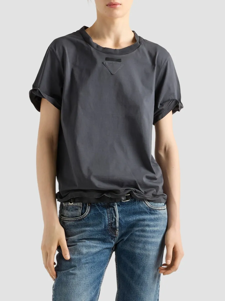 Prada Women's Shapeable Garment-Dyed Jersey T-Shirt | Thumbnail 3
