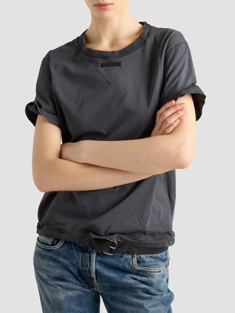 Prada Women's Shapeable Garment-Dyed Jersey T-Shirt | Thumbnail 4