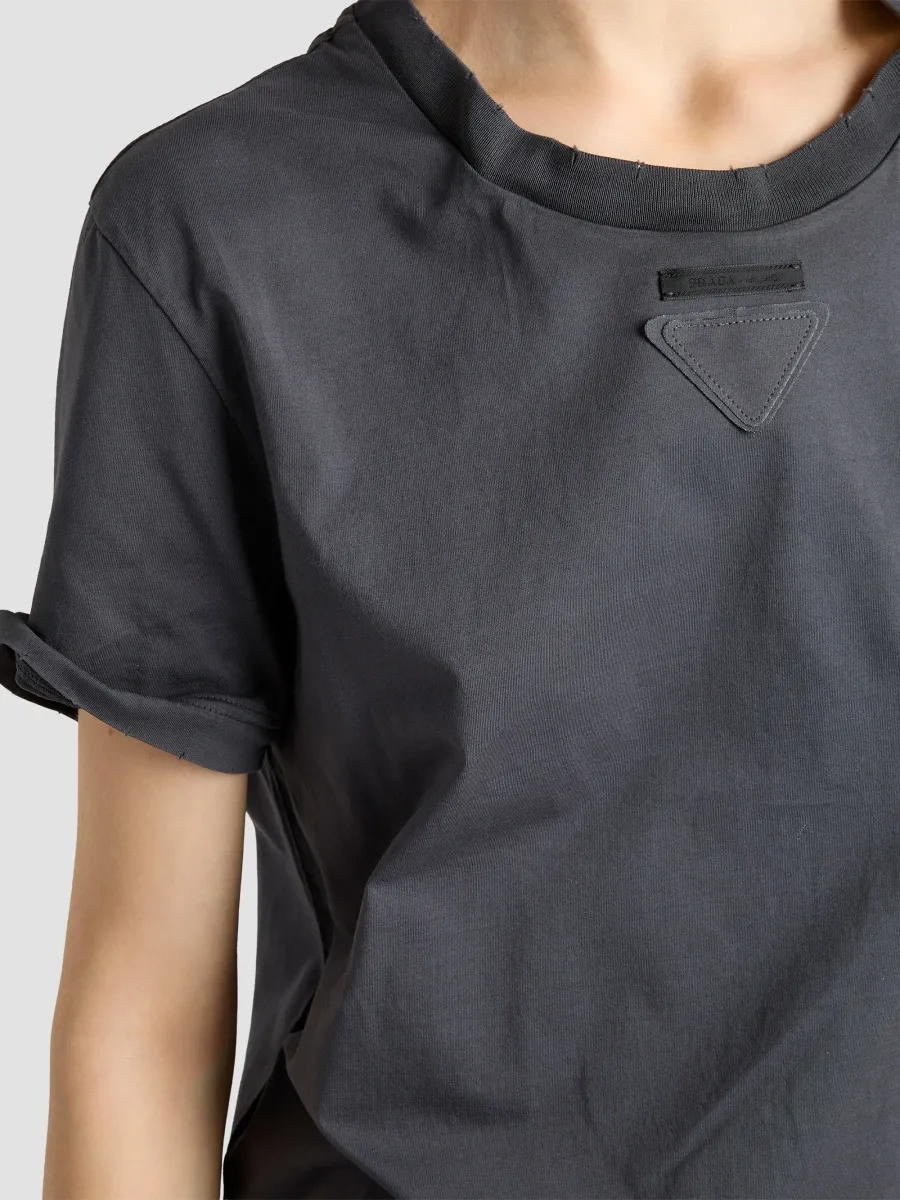 Prada Women's Shapeable Garment-Dyed Jersey T-Shirt | Thumbnail 6