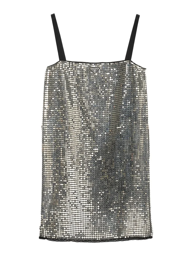 Prada Women's Embroidered Metallic Mesh Mini-Dress