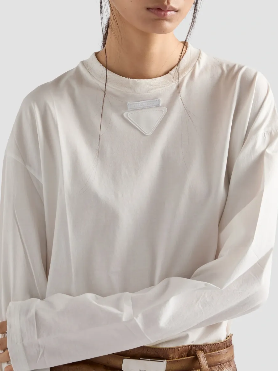 Prada Women's Long-Sleeved Garment-Dyed Jersey T-Shirt | Thumbnail 5 Prada Women's Long-Sleeved Garment-Dyed Jersey T-Shirt | Thumbnail 5
