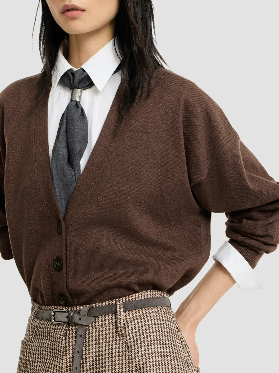 Brunello Cucinelli Women's Cashmere Cardigan with Monili - Pine Cone Brown | Thumbnail 5 Brunello Cucinelli Women's Cashmere Cardigan with Monili - Pine Cone Brown | Thumbnail 5