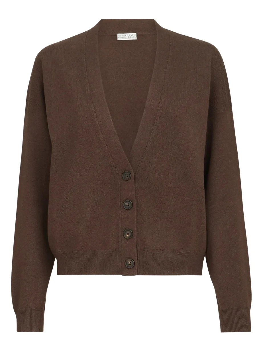 Brunello Cucinelli Women's Cashmere Cardigan with Monili - Pine Cone Brown