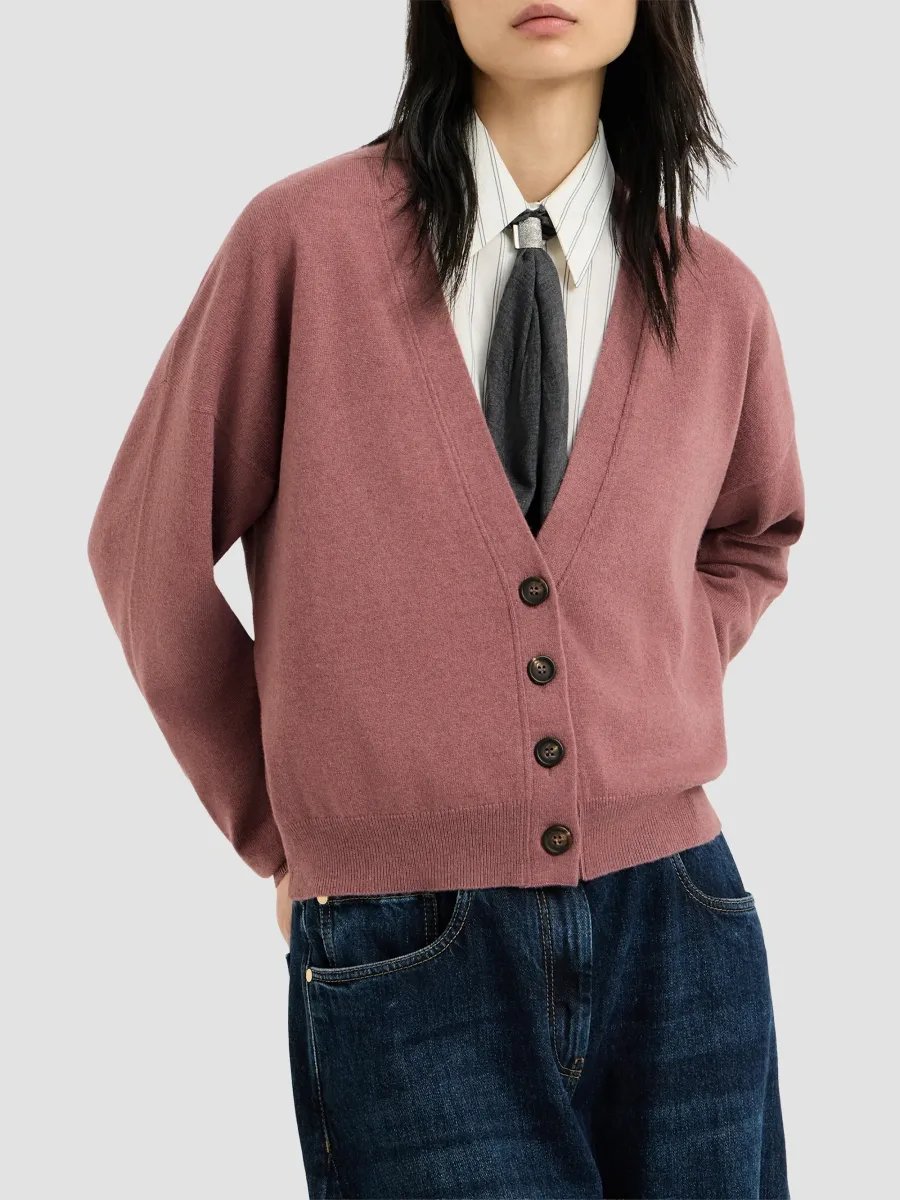 Brunello Cucinelli Women's Cashmere Cardigan with Monili - Purple | Thumbnail 2