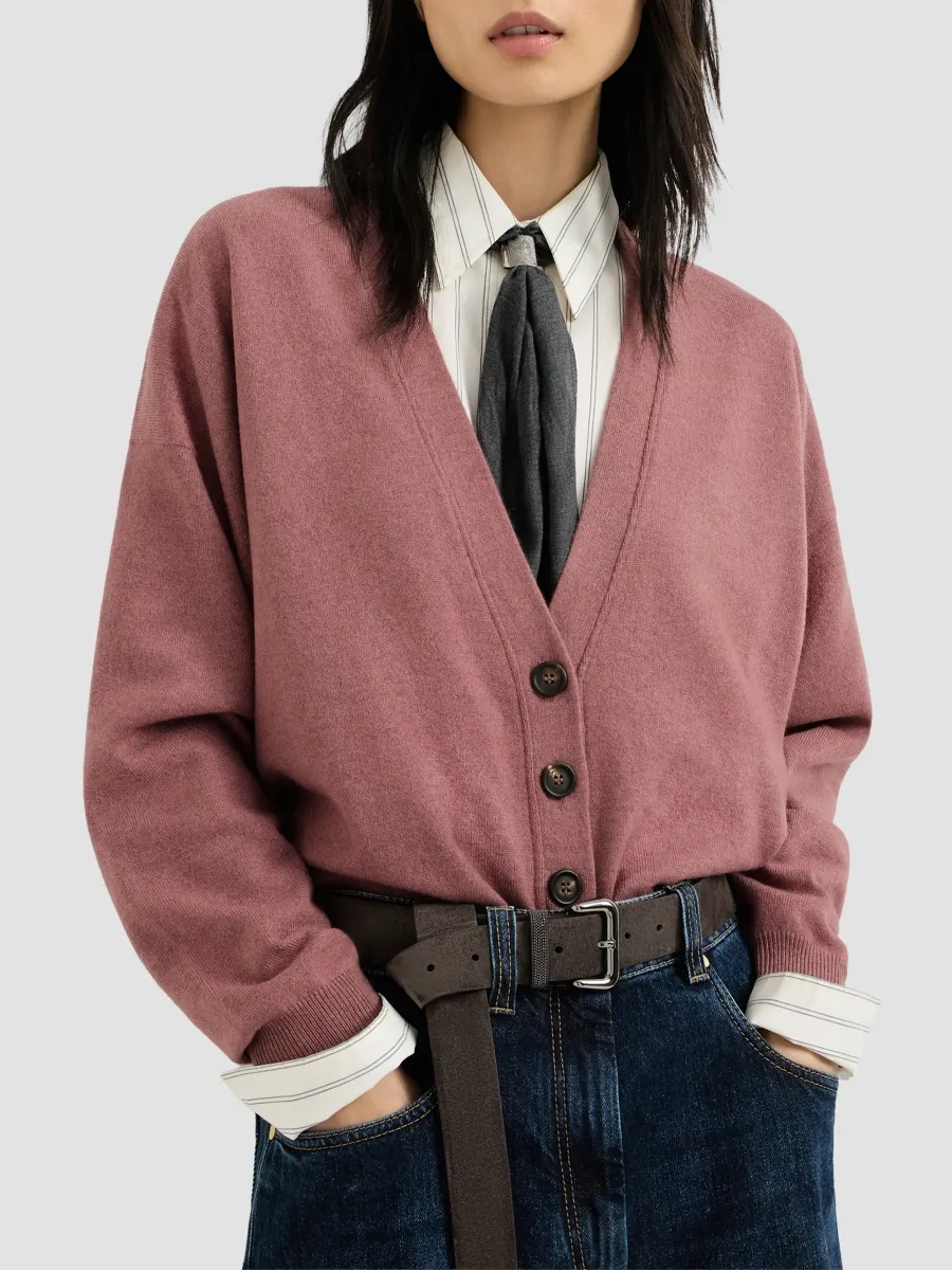 Brunello Cucinelli Women's Cashmere Cardigan with Monili - Purple | Thumbnail 4