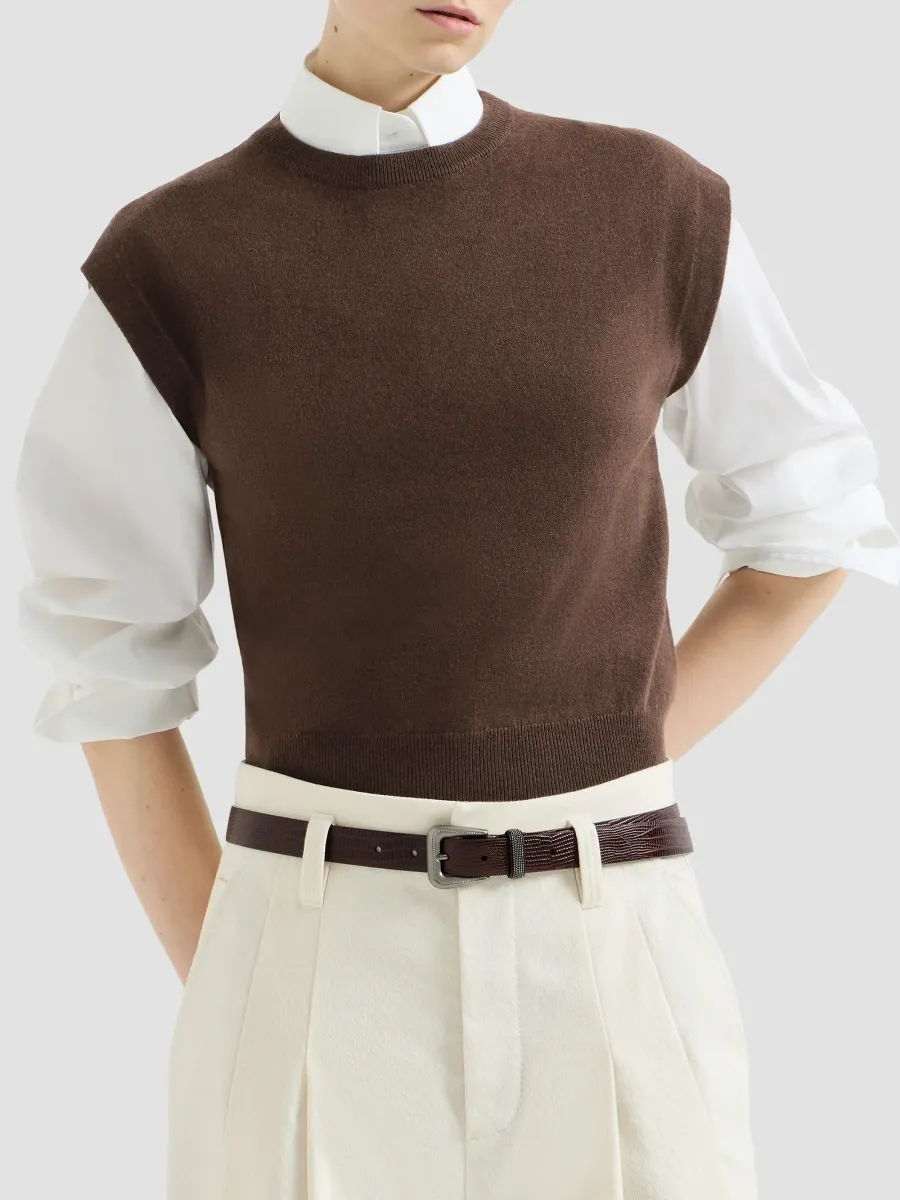 Brunello Cucinelli Women's Cashmere Sweater with Monili - Pine Cone Brown | Thumbnail 3 Brunello Cucinelli Women's Cashmere Sweater with Monili - Pine Cone Brown | Thumbnail 3