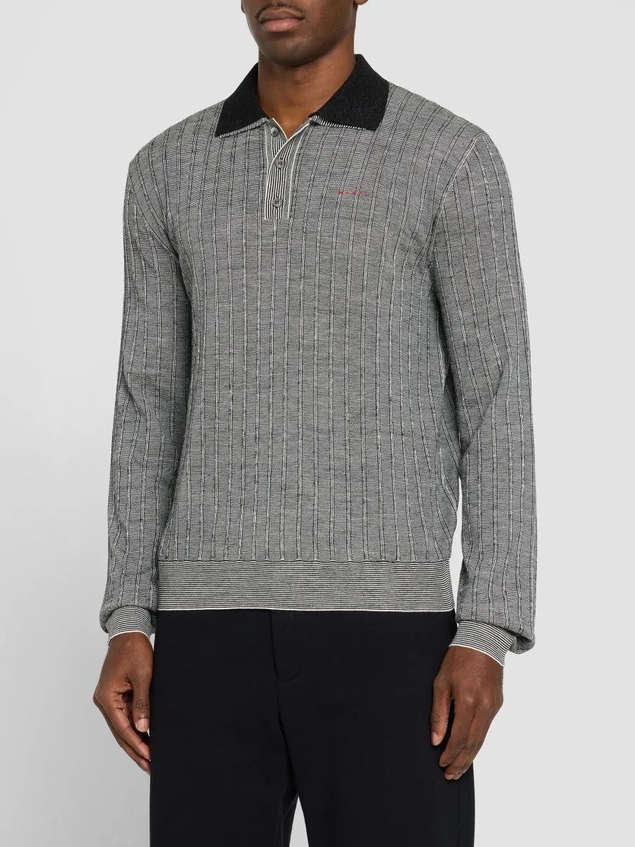 Marni Men's Wool Long-Sleeve Polo Shirt | Thumbnail 4 Marni Men's Wool Long-Sleeve Polo Shirt | Thumbnail 4