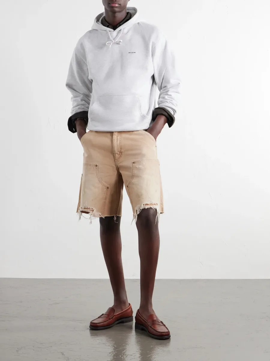 John Elliott Desert Snow Straight-Leg Paint-Splattered Distressed Denim Shorts - Men | Thumbnail 2 John Elliott Desert Snow Straight-Leg Paint-Splattered Distressed Denim Shorts - Men | Thumbnail 2