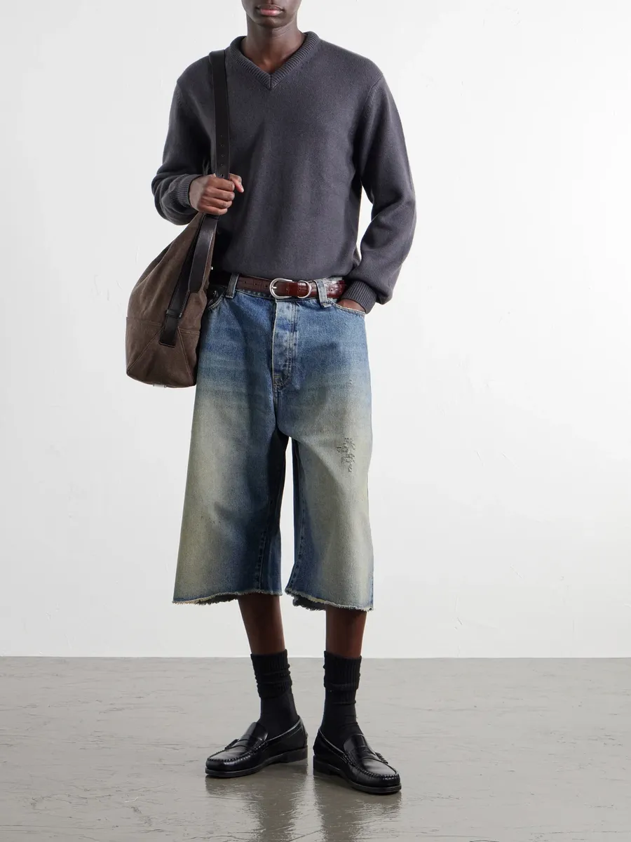 424 Big Daddy Wide-Leg Distressed Denim Shorts - Men | Thumbnail 2 424 Big Daddy Wide-Leg Distressed Denim Shorts - Men | Thumbnail 2