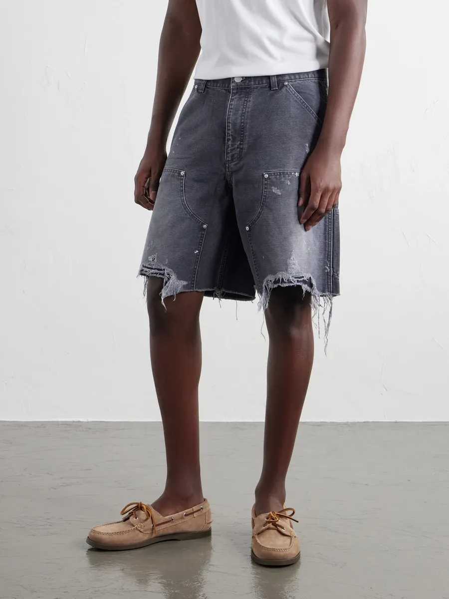 John Elliott Desert Snow Straight-Leg Paint-Splattered Distressed Denim Shorts - Men | Thumbnail 3