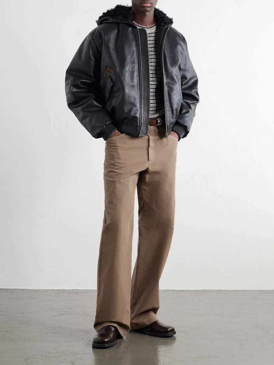 424 Padded Distressed Shearling-Trimmed Leather Jacket - Men | Thumbnail 2 424 Padded Distressed Shearling-Trimmed Leather Jacket - Men | Thumbnail 2