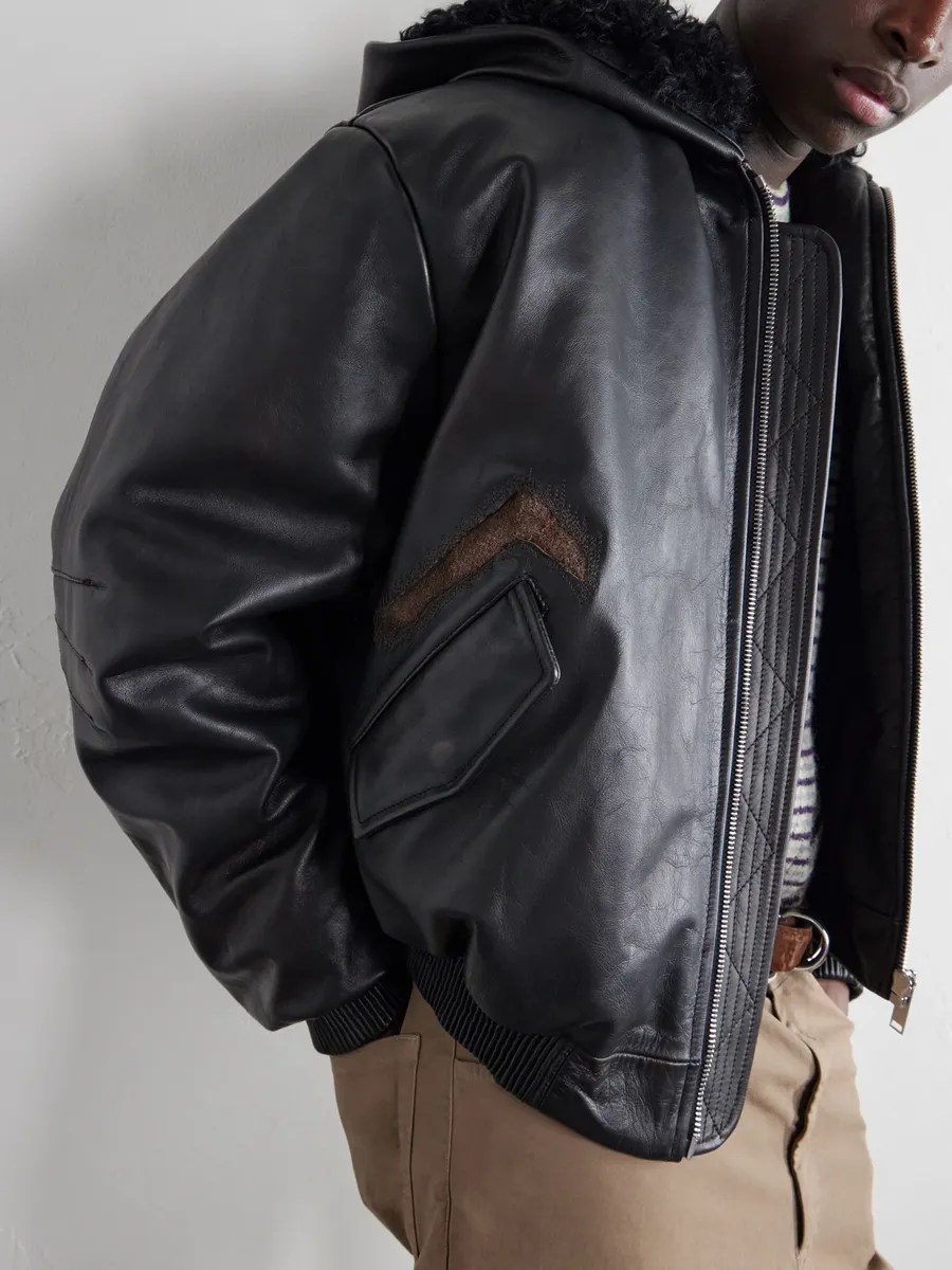 424 Padded Distressed Shearling-Trimmed Leather Jacket - Men | Thumbnail 5 424 Padded Distressed Shearling-Trimmed Leather Jacket - Men | Thumbnail 5