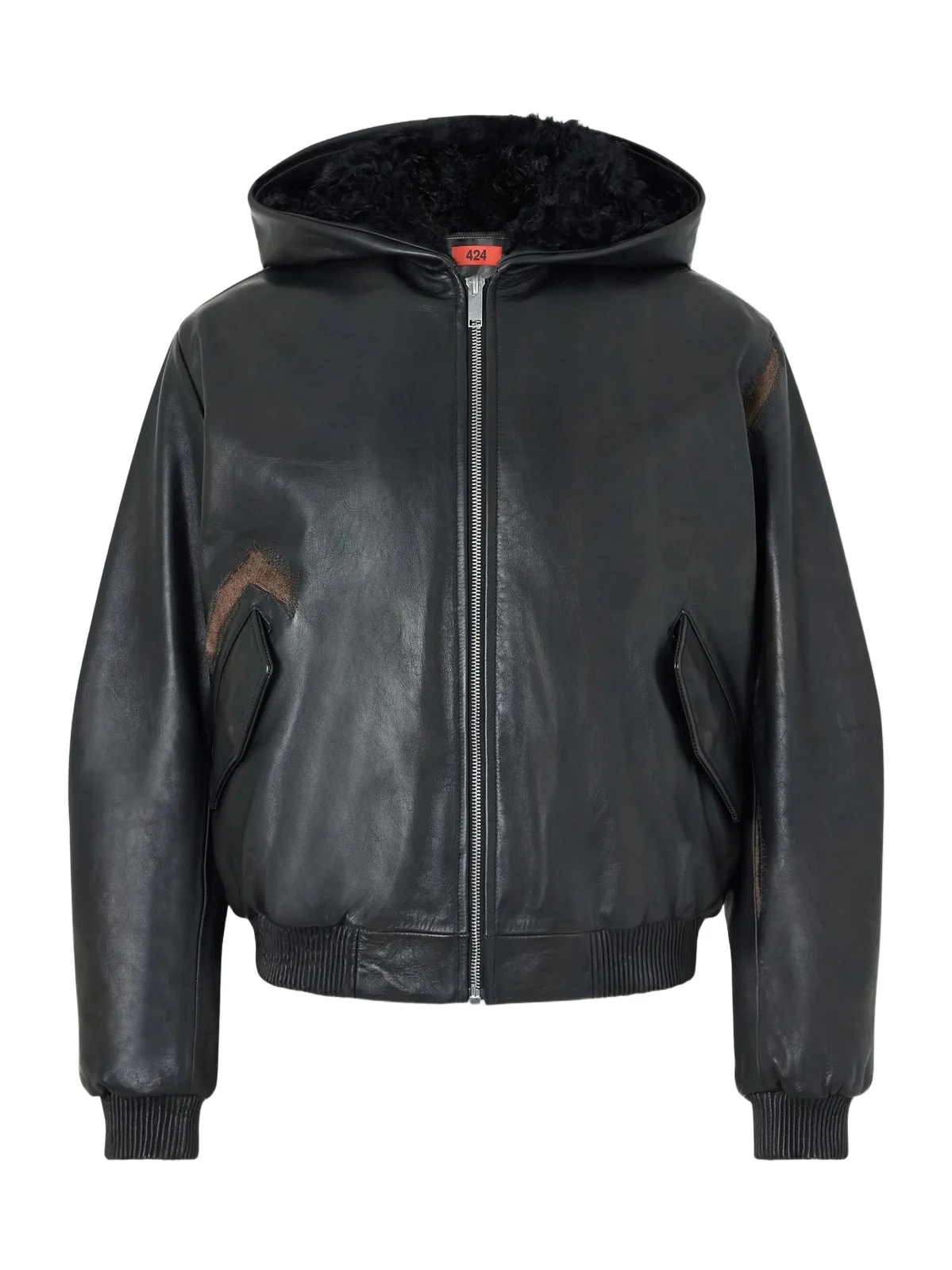 424 Padded Distressed Shearling-Trimmed Leather Jacket - Men