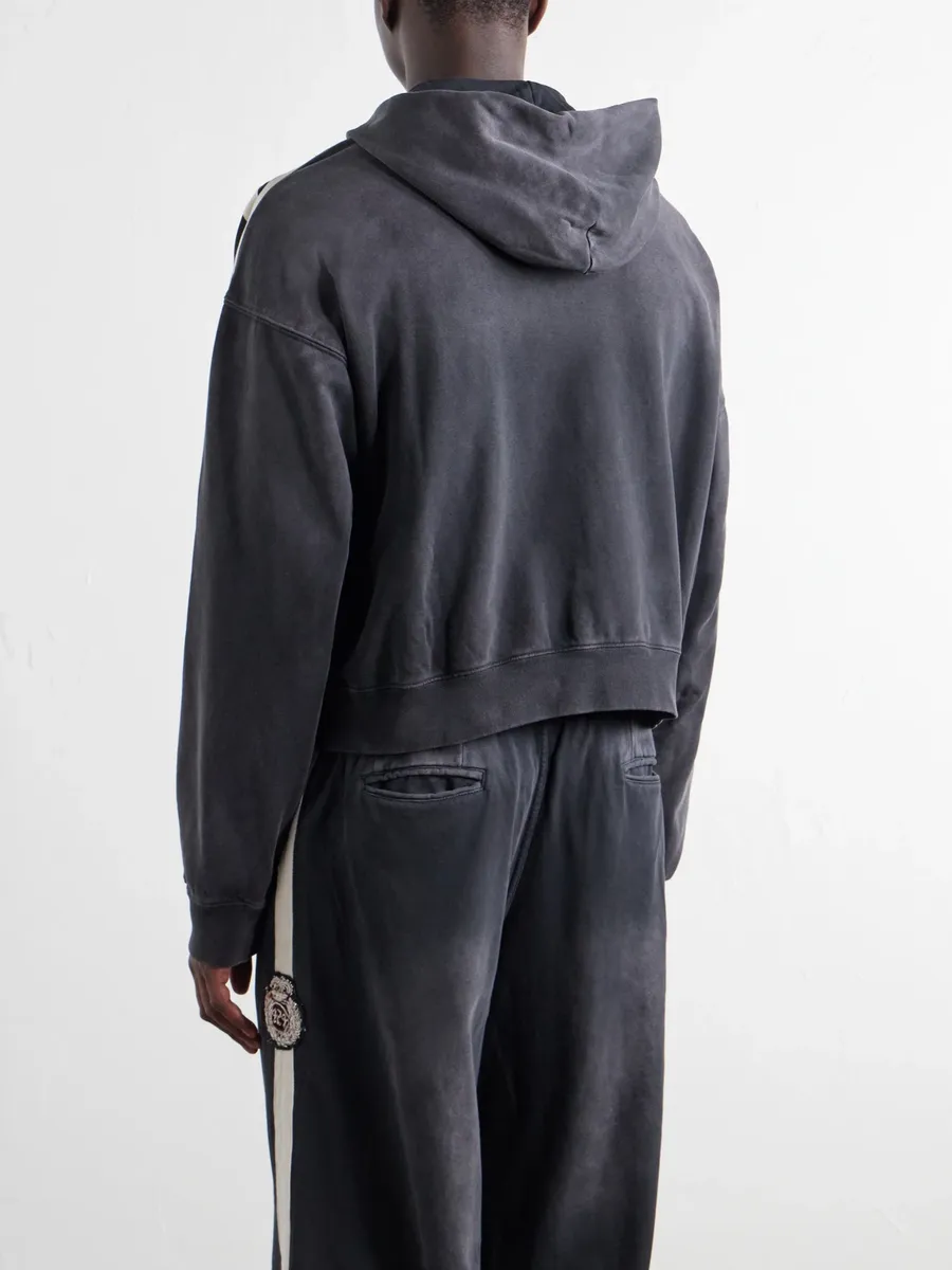 424 Logo-Embroidered Distressed Cotton-Jersey Zip-Up Hoodie - Men | Thumbnail 4