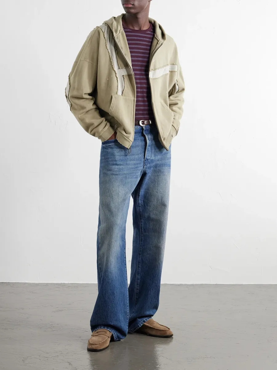 John Elliott Mesh-Trimmed Paint-Splattered Cotton-Jersey Zip-Up Hoodie - Men | Thumbnail 2