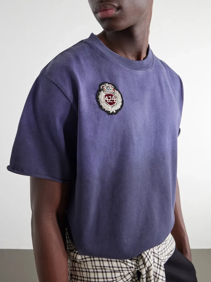 424 Distressed Logo-Appliquéd Cotton-Jersey T-Shirt - Men | Thumbnail 5 424 Distressed Logo-Appliquéd Cotton-Jersey T-Shirt - Men | Thumbnail 5