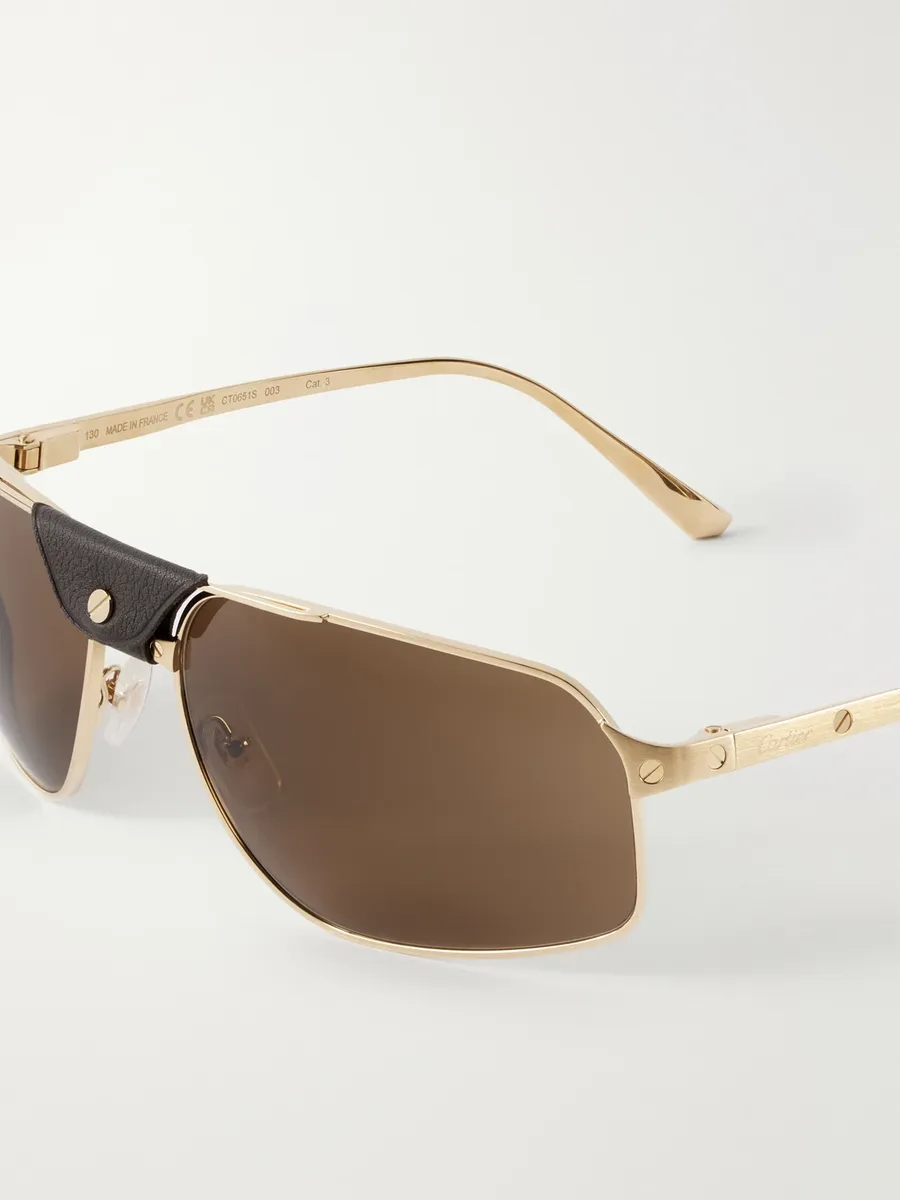Cartier Eyewear Santos de Cartier Aviator-Style Leather-Trimmed Gold-Tone Sunglasses - Men | Thumbnail 3 Cartier Eyewear Santos de Cartier Aviator-Style Leather-Trimmed Gold-Tone Sunglasses - Men | Thumbnail 3