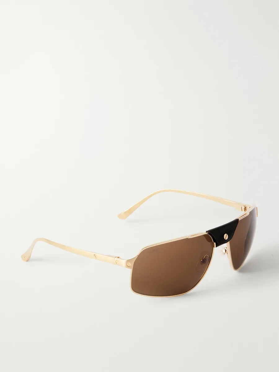 Cartier Eyewear Santos de Cartier Aviator-Style Leather-Trimmed Gold-Tone Sunglasses - Men | Thumbnail 4 Cartier Eyewear Santos de Cartier Aviator-Style Leather-Trimmed Gold-Tone Sunglasses - Men | Thumbnail 4