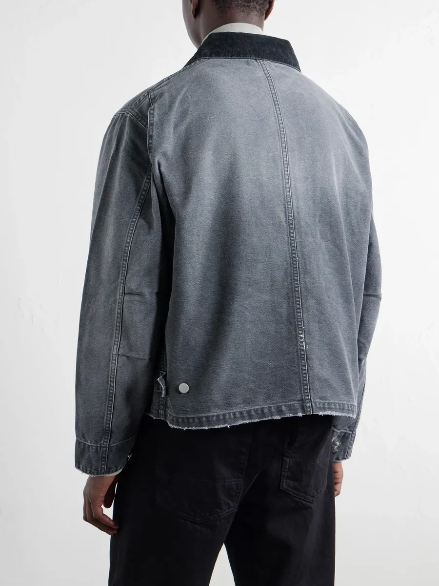 John Elliott Corduroy-Trimmed Paint-Splattered Denim Jacket - Men | Thumbnail 4