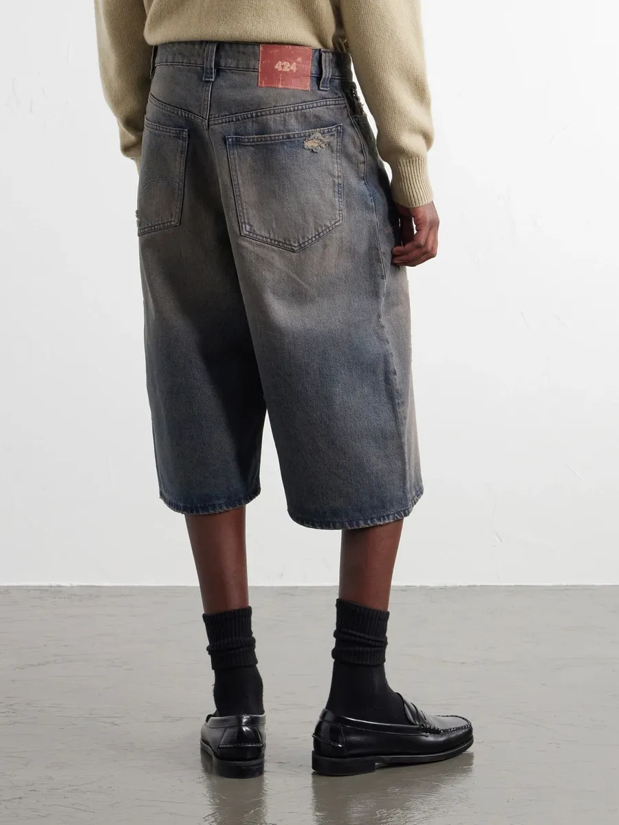 424 Big Daddy Wide-Leg Distressed Denim Shorts - Men | Thumbnail 4 424 Big Daddy Wide-Leg Distressed Denim Shorts - Men | Thumbnail 4