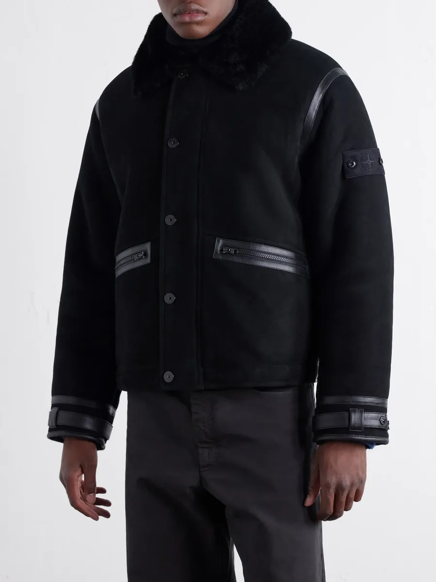 Stone Island GHOST Leather and Shearling-Trimmed Suede Jacket - Men | Thumbnail 3