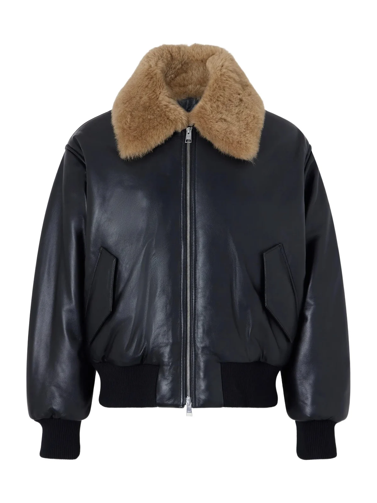 Padded Shearling-Trimmed Full-Grain Leather Jacket - Men Padded Shearling-Trimmed Full-Grain Leather Jacket - Men