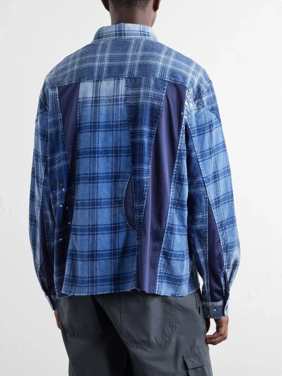 John Elliott Scar Paint-Splattered Checked Mesh-Trimmed Cotton-Flannel Shirt - Men | Thumbnail 3