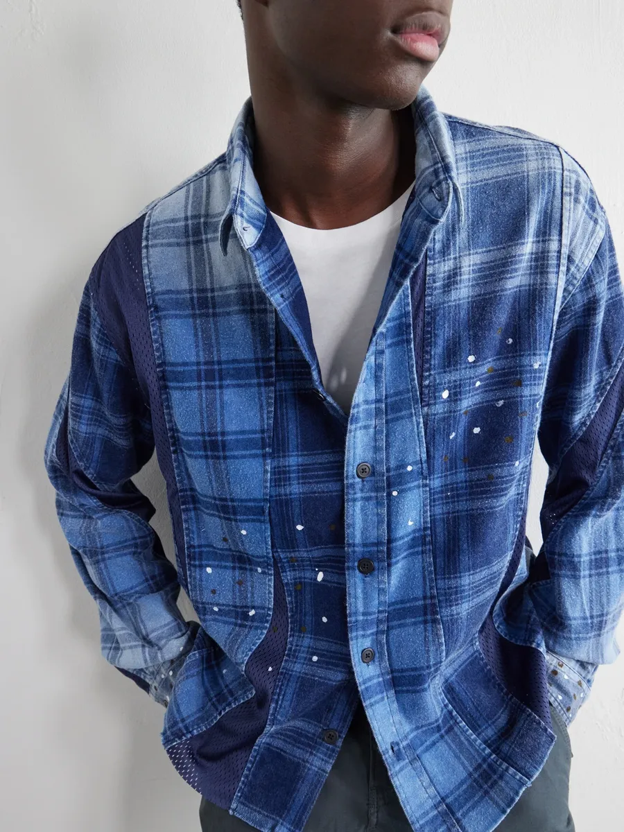 John Elliott Scar Paint-Splattered Checked Mesh-Trimmed Cotton-Flannel Shirt - Men | Thumbnail 5