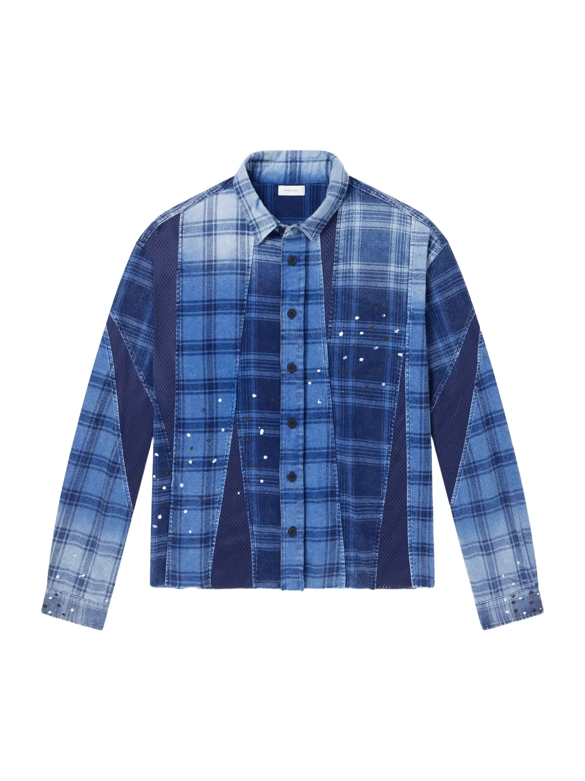 John Elliott Scar Paint-Splattered Checked Mesh-Trimmed Cotton-Flannel Shirt - Men