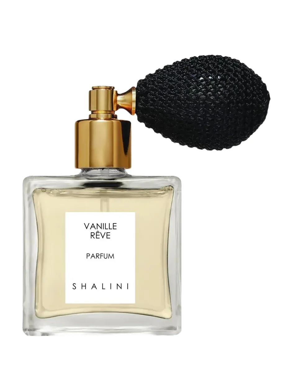 Shalini Parfum Vanille Reve Parfum in Cubique Glass Bottle with Black Bulb Atomizer, 1.7 oz./ 50 mL