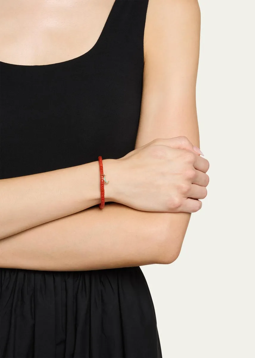 Sydney Evan 14K Yellow & Coral Gold Moon Charm Bracelet | Thumbnail 2
