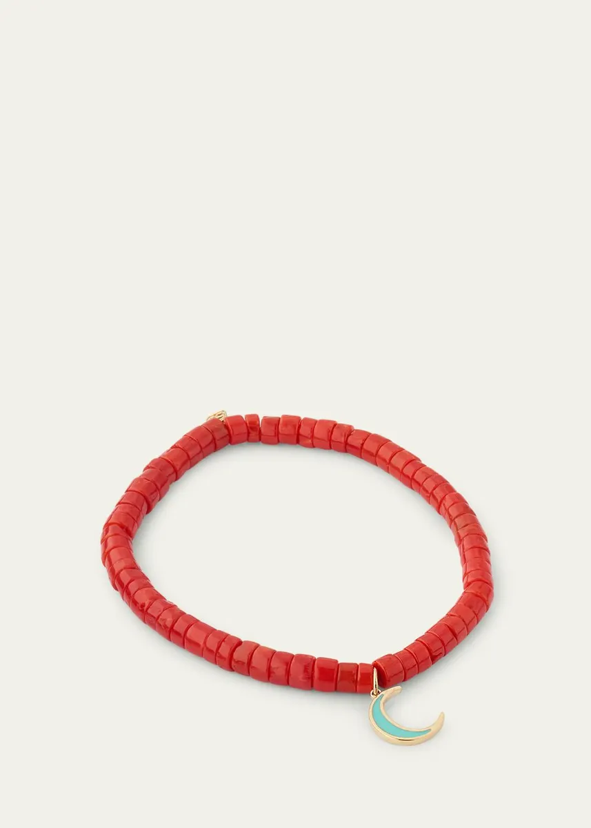 Sydney Evan 14K Yellow & Coral Gold Moon Charm Bracelet | Thumbnail 4