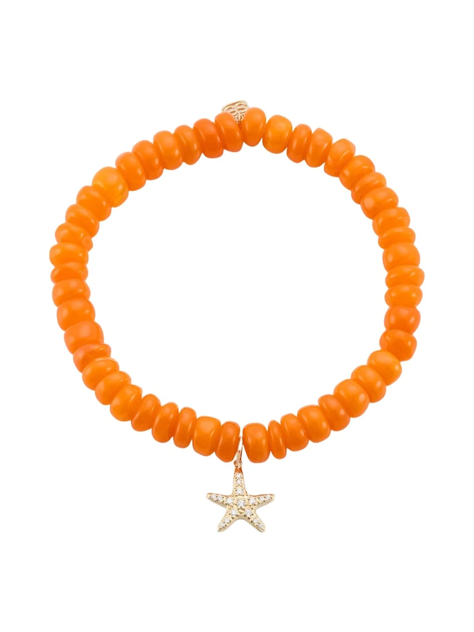 14K Gold, Orange Opal & 0.1 TCW Diamond Small Starfish Beaded Bracelet 14K Gold, Orange Opal & 0.1 TCW Diamond Small Starfish Beaded Bracelet