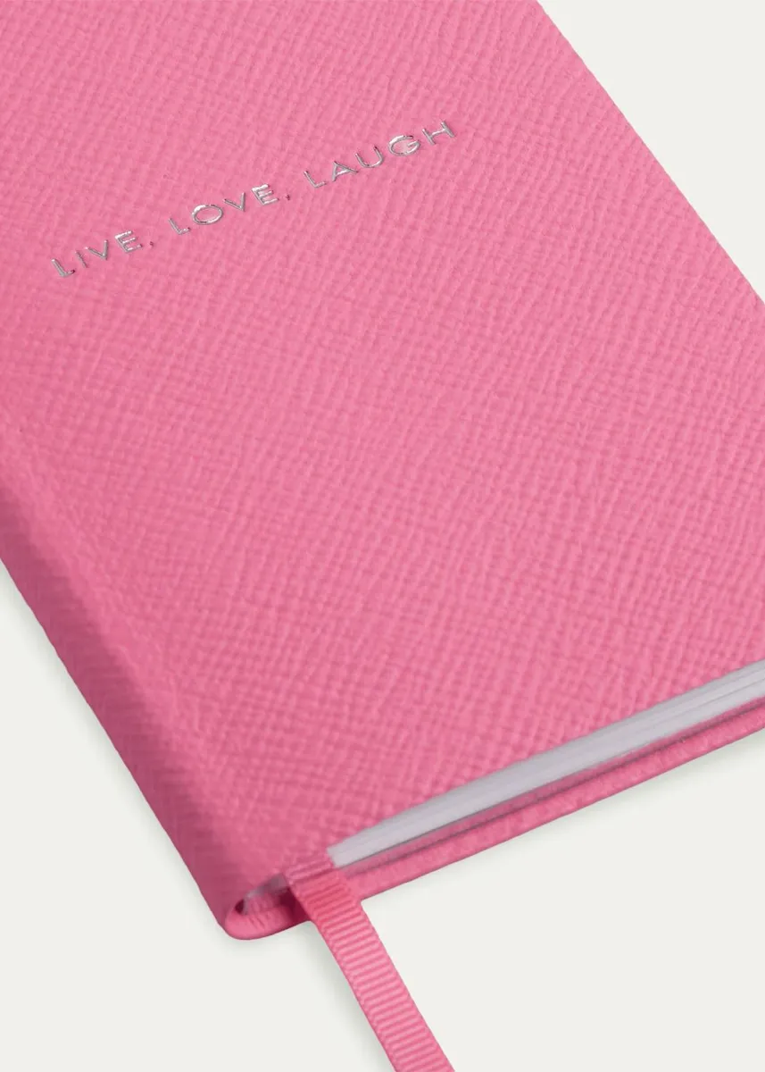 Smythson "Live, Love, Laugh" Panama Leather Notebook, Flamingo | Thumbnail 4 Smythson "Live, Love, Laugh" Panama Leather Notebook, Flamingo | Thumbnail 4