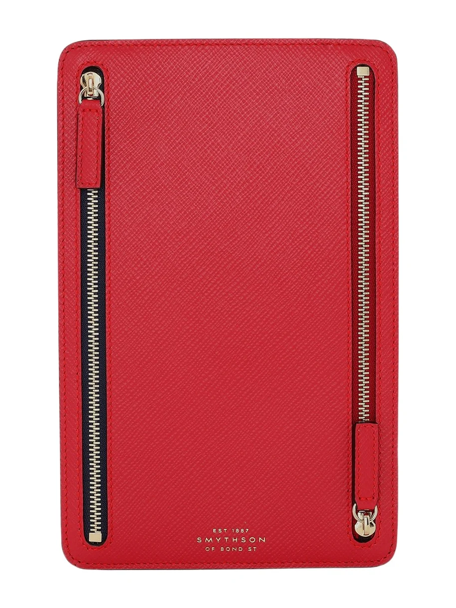 Smythson Panama Leather Multi-Zip Case, Scarlet Red