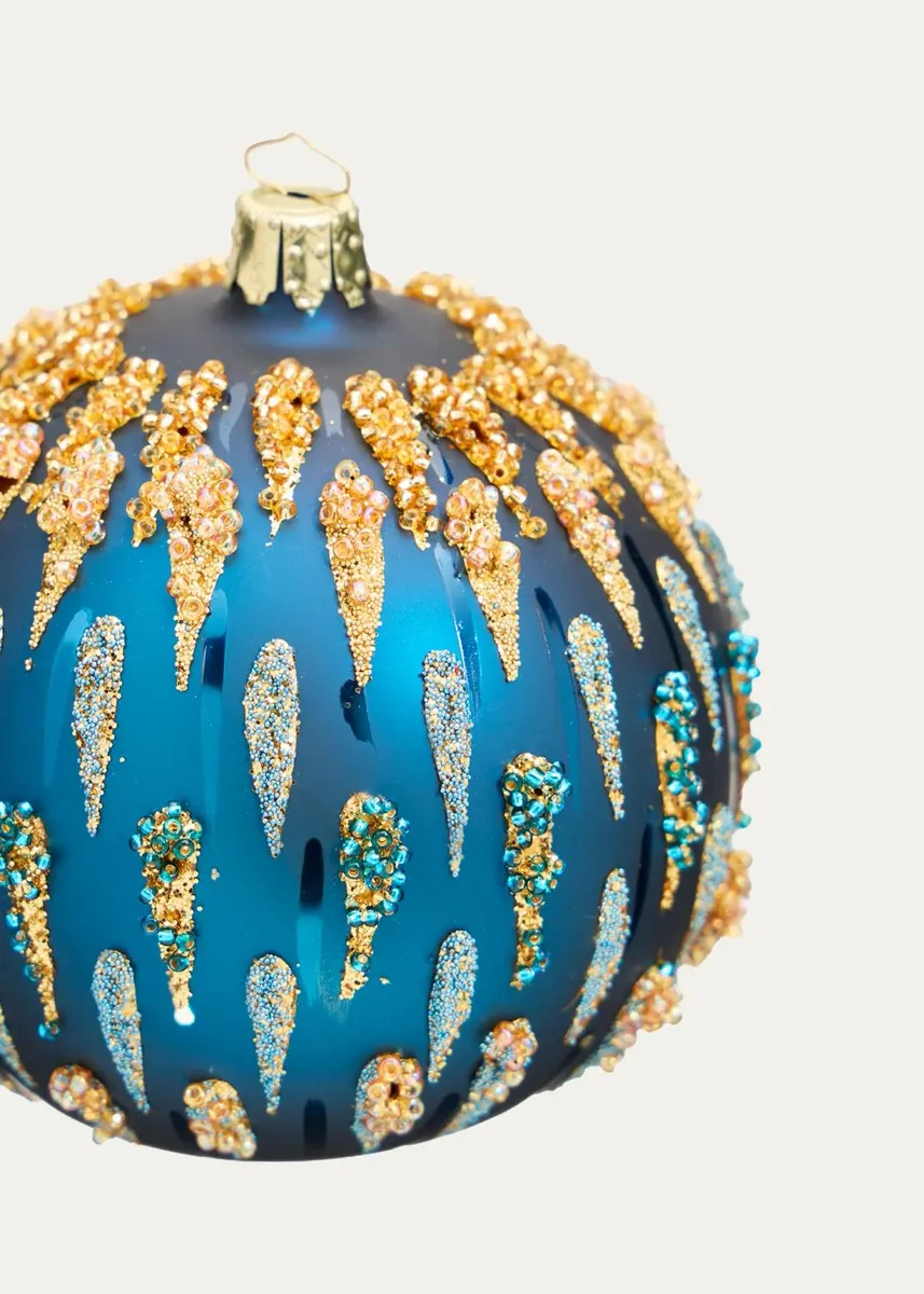 Bergdorf Goodman Glitter & Bead-Embellished Matte Blue Ball Christmas Ornament | Thumbnail 2 Bergdorf Goodman Glitter & Bead-Embellished Matte Blue Ball Christmas Ornament | Thumbnail 2
