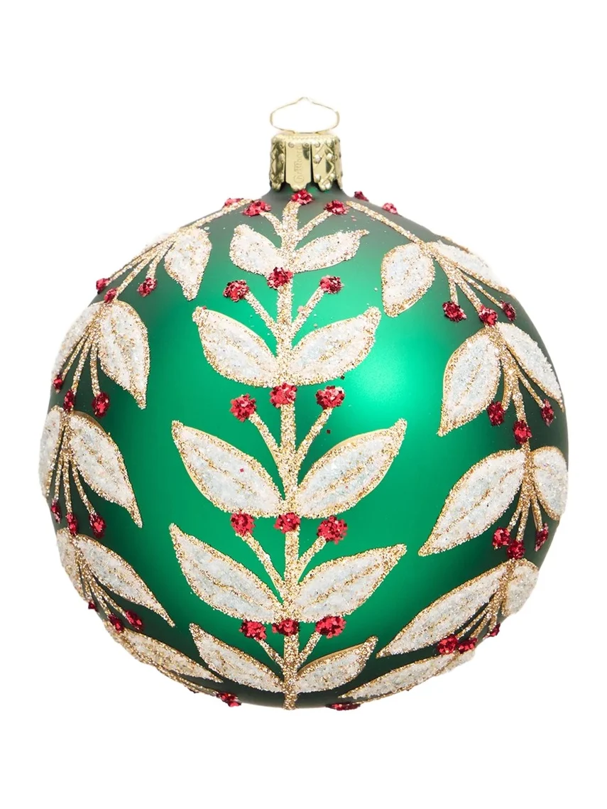 Berries & Leaves on Green Ball Christmas Ornament Berries & Leaves on Green Ball Christmas Ornament